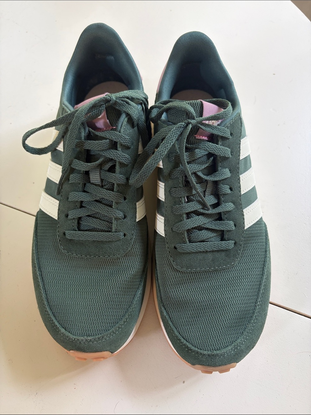 adidas Women's Forest Green Sneakers with White Stripes